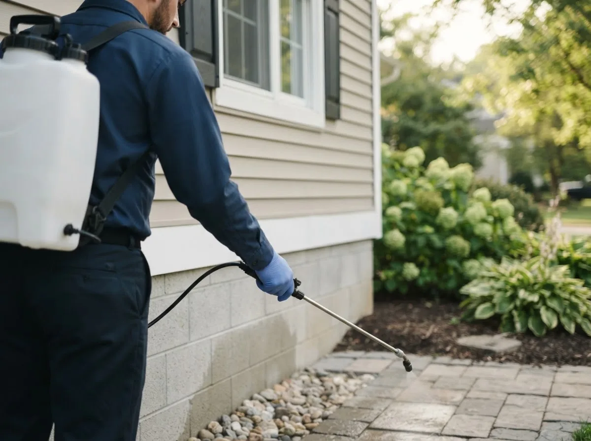Pest control technician inspecting a home in Obion, TN